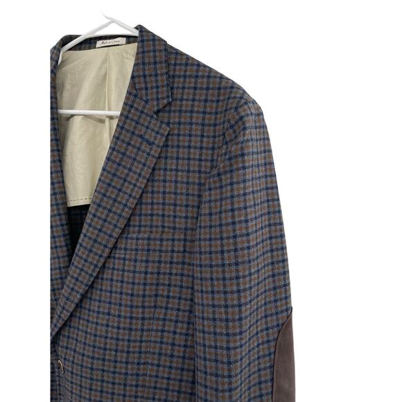 Peter Millar Size Large Sport Coat Wool Plaid Two Button Elbow Patches Blazer - Picture 5 of 15